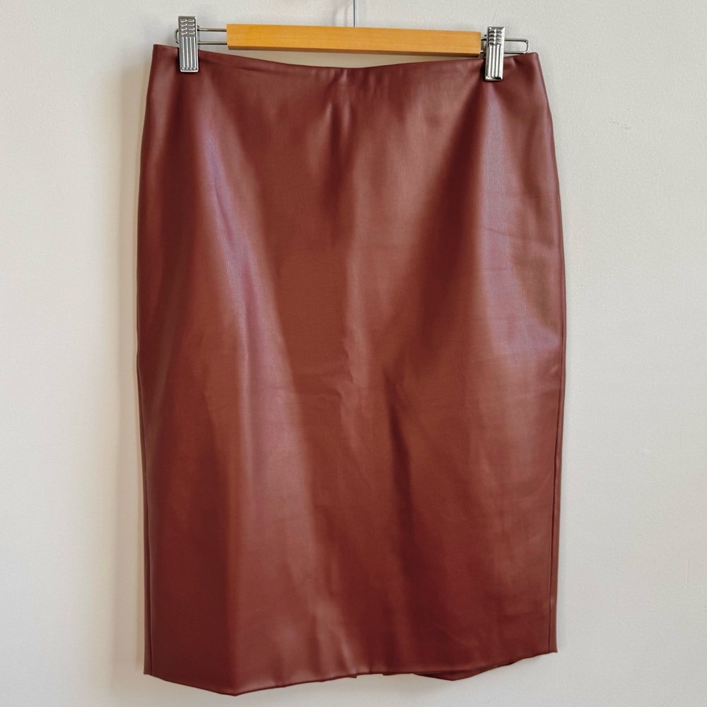 Theory Brown Faux Leather Pencil Skirt